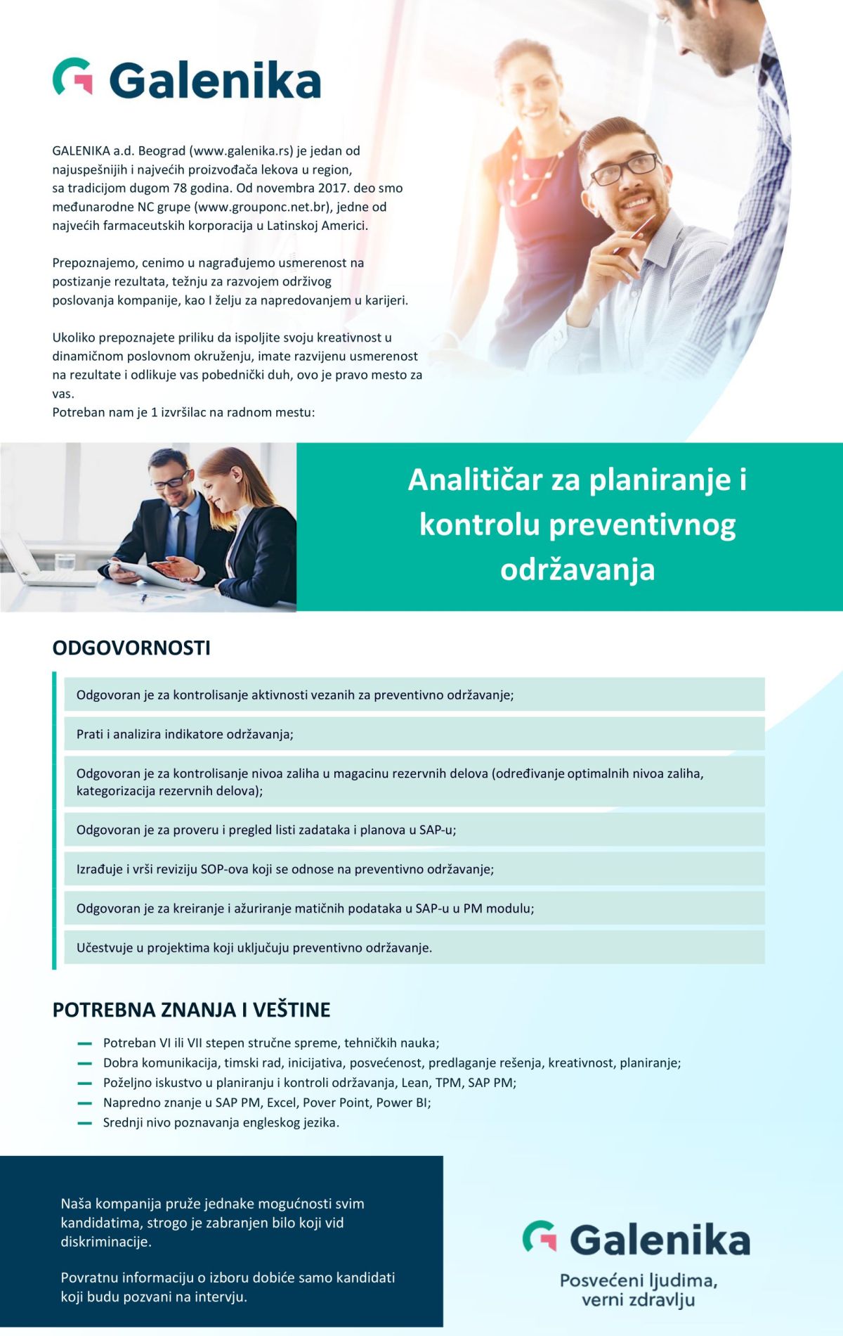 Analitičar Za Planiranje I Kontrolu Preventivnog… - Galenika A.d. Beograd